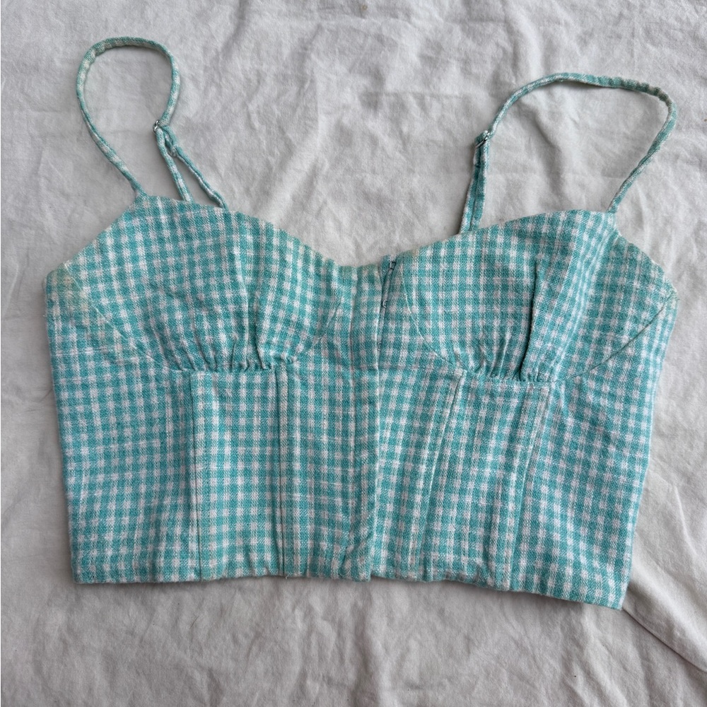 Zara Mint and White Textured Top